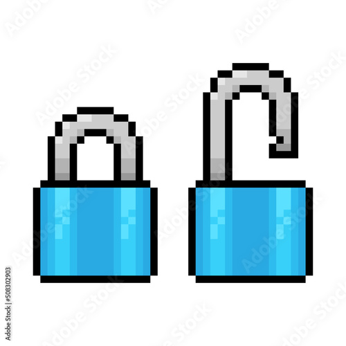 Pixel lock icon. Color silhouette. Front side view. Vector simple flat graphic illustration. Isolated object on a white background. Isolate.