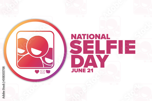 National Selfie Day. June 21. Holiday concept. Template for background, banner, card, poster with text inscription. Vector EPS10 illustration.
