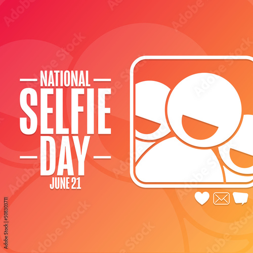 National Selfie Day. June 21. Holiday concept. Template for background, banner, card, poster with text inscription. Vector EPS10 illustration.