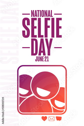 National Selfie Day. June 21. Holiday concept. Template for background, banner, card, poster with text inscription. Vector EPS10 illustration.