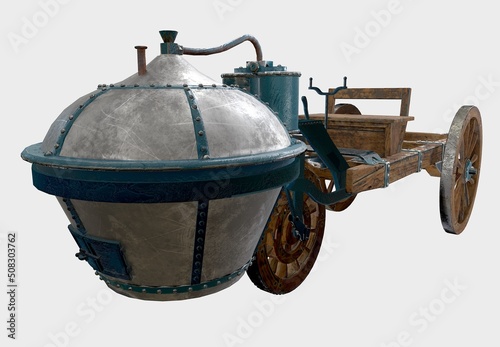 The world's first automobile, the Kagnot steam cart, front right view