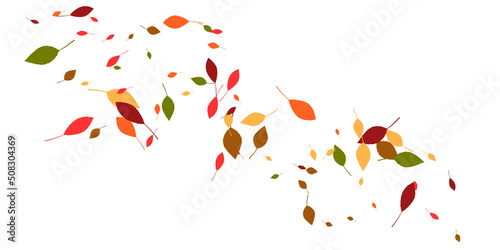 Leaves. Yellow, red, green, orange, brown colors. Scattered autumn leaves. Unusual abstract texture. Vector eps 10.