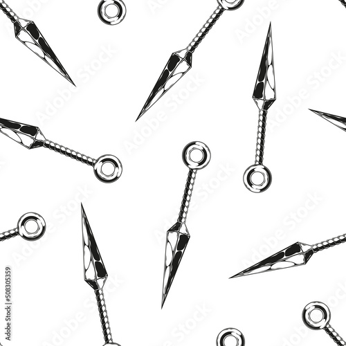 Seamless pattern of monochrome japanese throwing knife illustrations. Vector illustration template