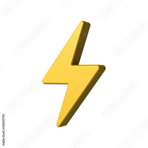 3d yellow thunder or lightning icon isolated on white background minimal concept 3D rendering