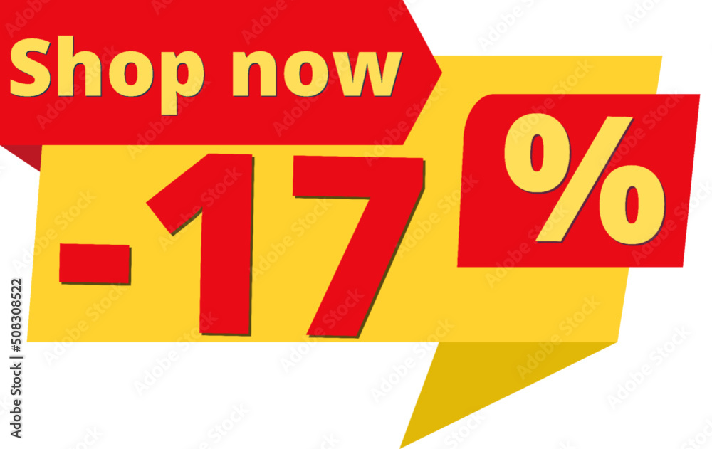 17% off, shop now (yellow speech bubble design with red discount banner) 17% off, shop now (yellow speech bubble design with red discount banner)