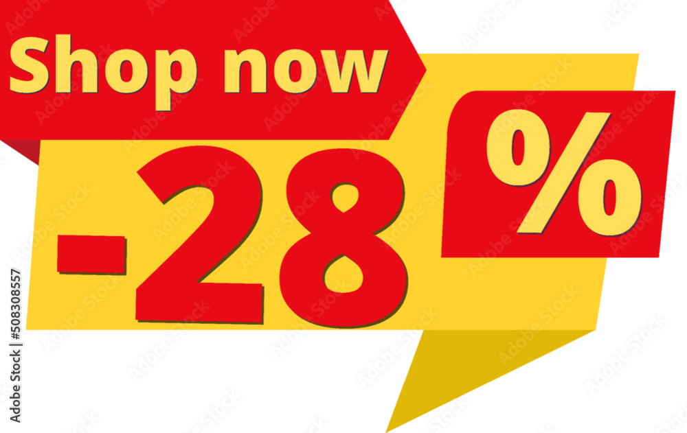 28% off, shop now (yellow speech bubble design with red discount banner) 28% off, shop now (yellow speech bubble design with red discount banner)