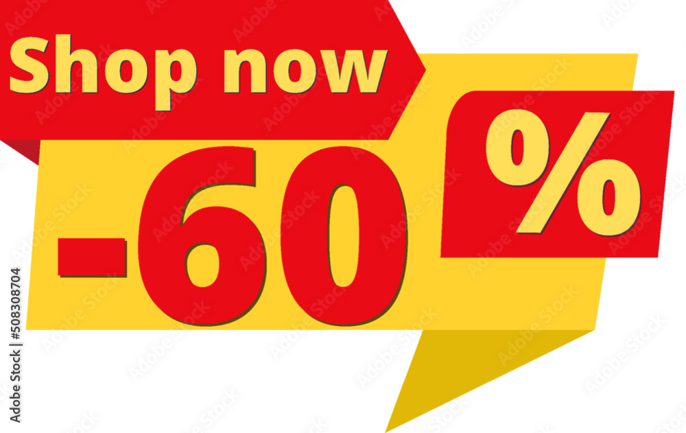 60% off, shop now (yellow speech bubble design with red discount banner) 60% off, shop now (yellow speech bubble design with red discount banner)