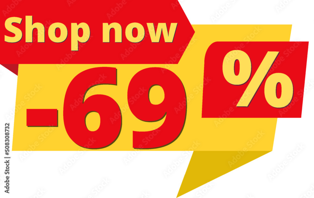 69% off, shop now (yellow speech bubble design with red discount banner) 69% off, shop now (yellow speech bubble design with red discount banner)