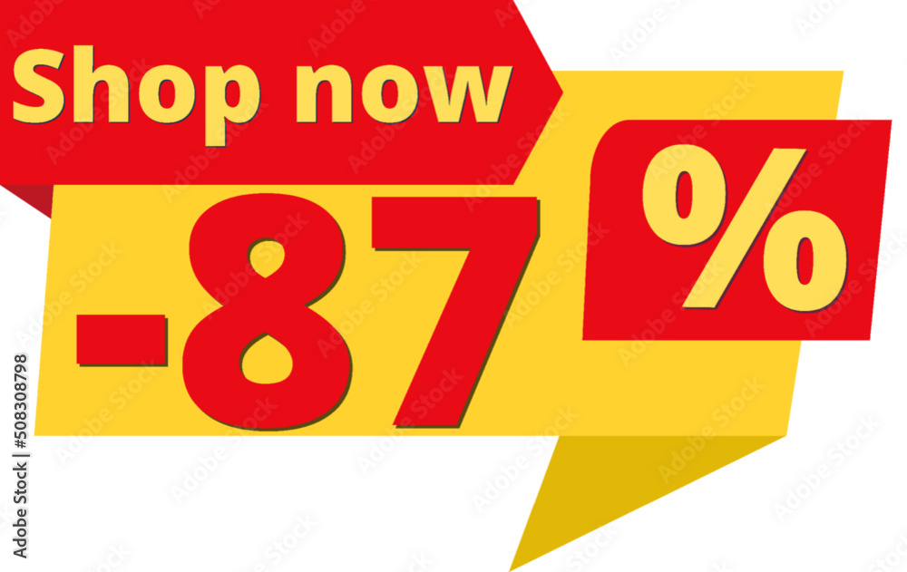87% off, shop now (yellow speech bubble design with red discount banner) 87% off, shop now (yellow speech bubble design with red discount banner)