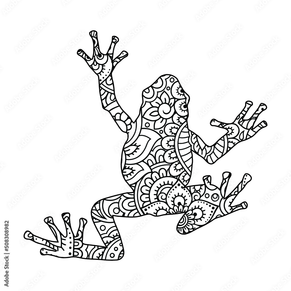 Mandala Frog Coloring Page For Kids Stock Vector | Adobe Stock