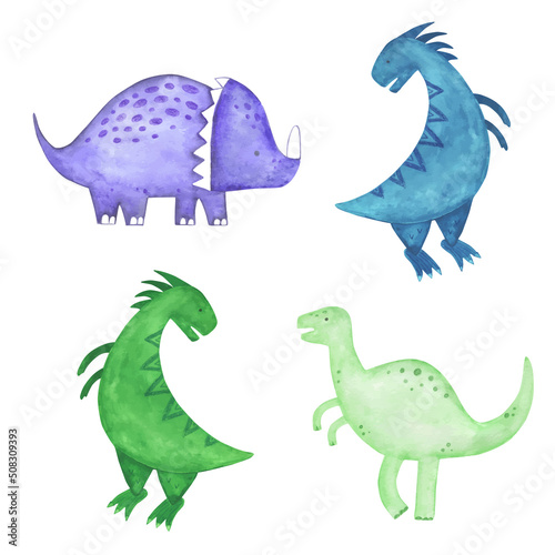 Watercolor dinosaurs. Isolated vector cliparts