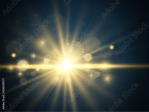  Bright beautiful star.Vector illustration of a light effect on a transparent background. 