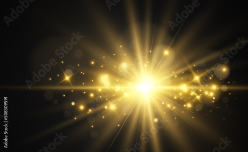  Bright beautiful star.Vector illustration of a light effect on a transparent background. 