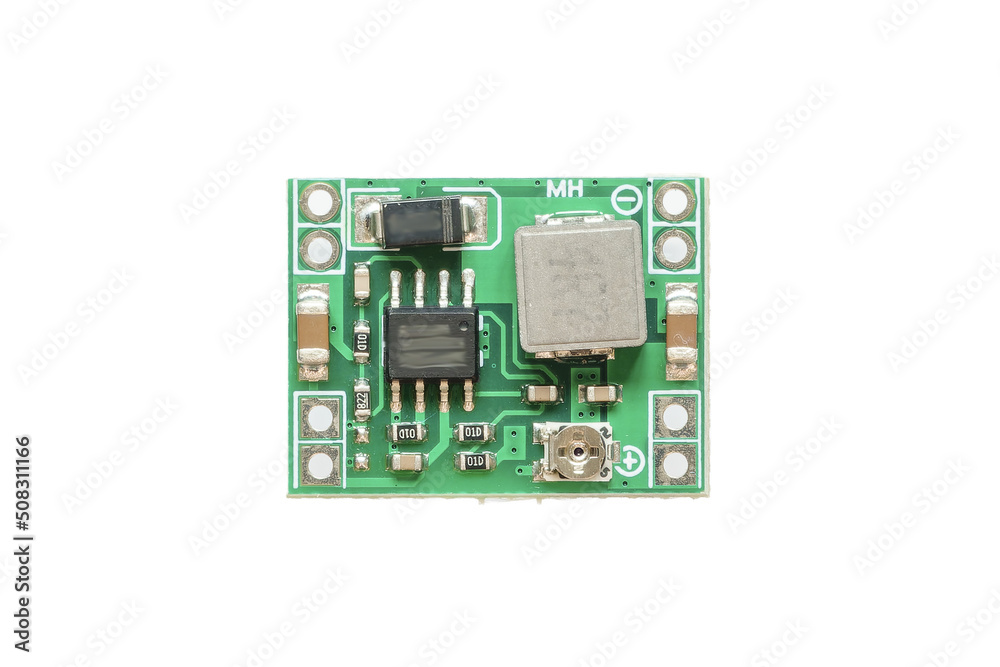 DC step-down transformer module isolated on white background DC step-down transformer module isolated on white background