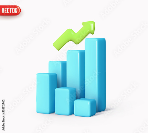 Dynamics of course online graphics. Trade arrow. Exchange price chart. Realistic 3d design. Growth and changes in value. Exchange trading. Reporting annual and quarterly profits. vector illustration