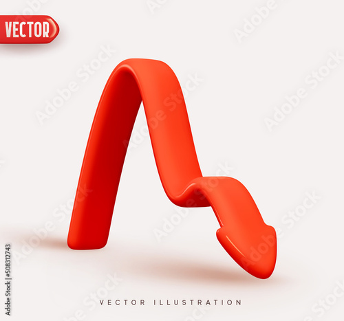Down Red Arrow up. flexible arrow indication statistic. Falls and declines chart sign. price graphic element. Realistic 3d design isolated on white background. trade infographic. vector illustration
