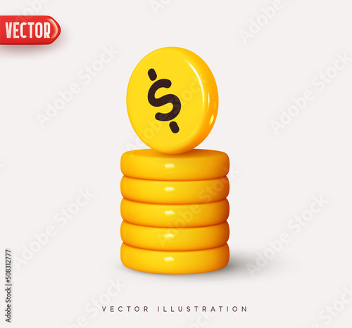 Pile of gold coins. Realistic 3d design in cartoon style. Icon Stack of metallic coins. Business financial investment. vector illustration