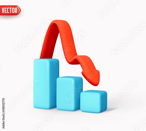 Trade arrow. Exchange price chart. Realistic 3d design. Dynamics of the course online graphics. Fall and changes in value. Exchange trading. Reporting annual and quarterly profits. vector illustration