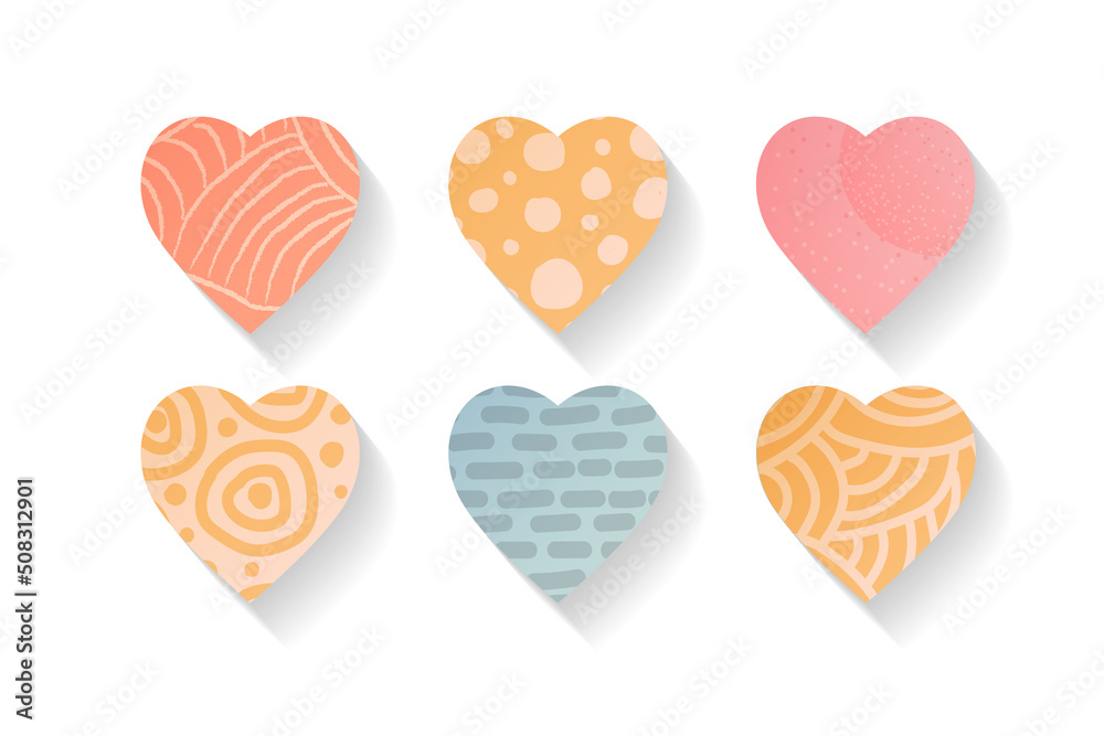 A set isolated single design element, heart icon with textured