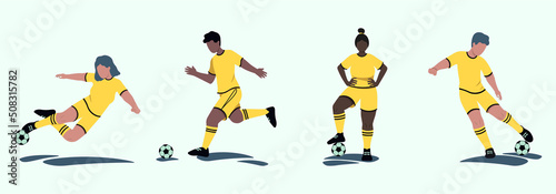 Set Of Football Players People Play Soccer Vector Illustration In Flat Style