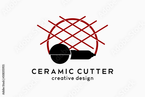 Ceramic cutter logo design with creative concept, ceramic cutting tool silhouette combined with cutting lines