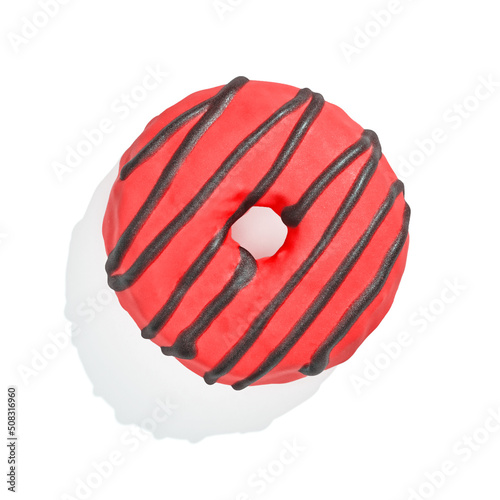 red donut with glaze on white background