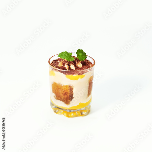 Traditional Italian dessert tiramisu in a glass