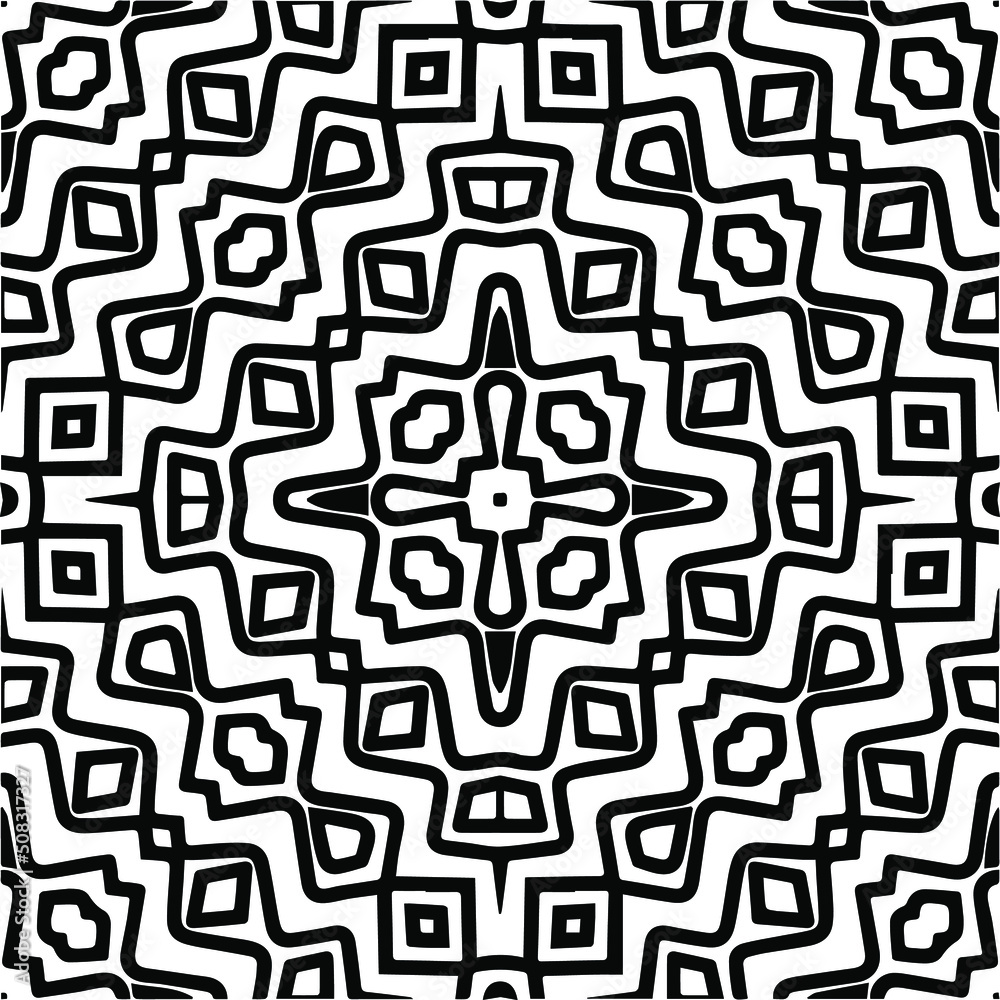 Abstract background with black and white mandala. Line art.Unique geometric vector swatch. Perfect for site backdrop, wrapping paper, wallpaper, textile and surface design. 