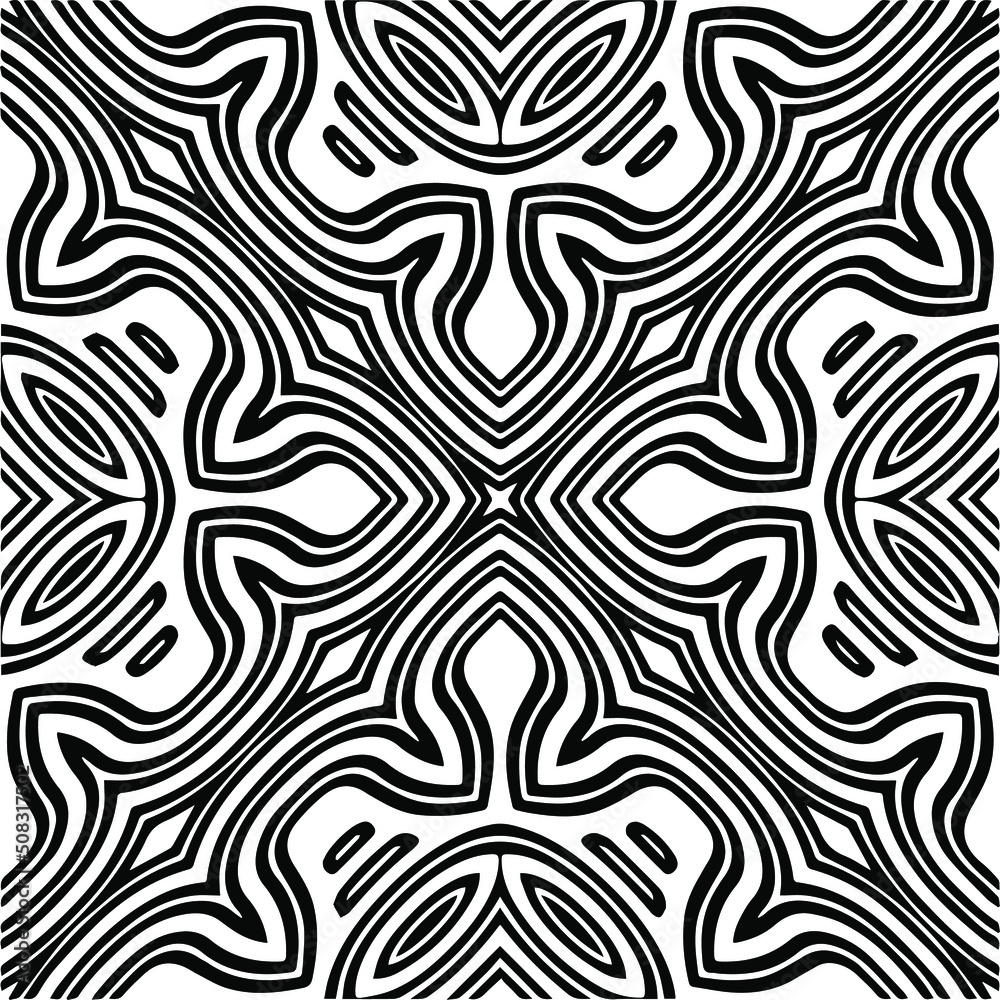 Abstract background with black and white mandala. Line art.Unique geometric vector swatch. Perfect for site backdrop, wrapping paper, wallpaper, textile and surface design. 