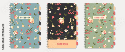 set of covers for notebook, planner, diary. cover design - seamless floral pattern. eps 10 vector