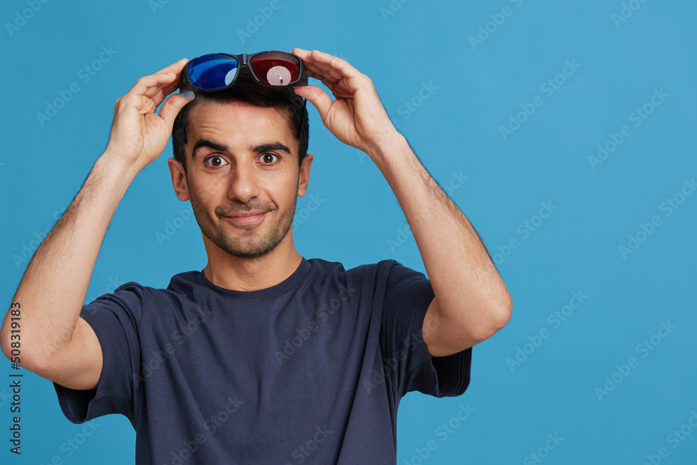man 3D glasses cinema fun emotions cropped view man 3D glasses cinema fun emotions cropped view