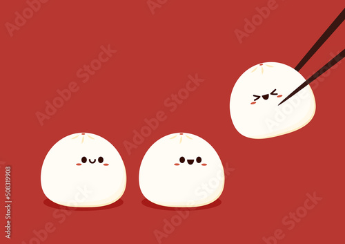 Steamed cartoon vector. Cute "steamed bun". Chinese steamed bun. Bao vector.