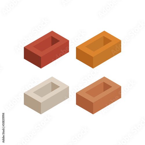 Bricks are shown in different positions. Flat 3d isometric vector Brick icons illustration. Industrial elements. Construction.