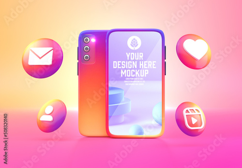 Mobile with Social Media Icons Mockup
