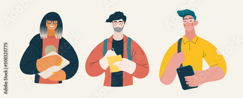 People portrait - Students -Modern flat vector concept illustration of a young male and female students, half-length portrait, user avatar. Creative landing web page illustartion