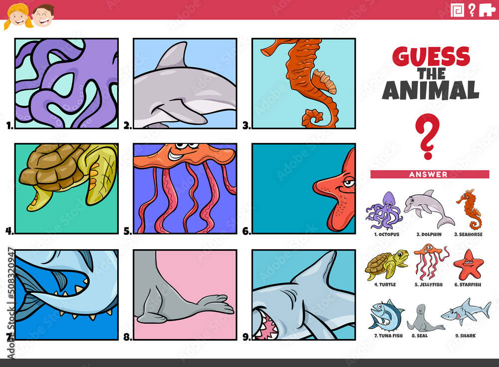 guess cartoon animal characters educational task for kids