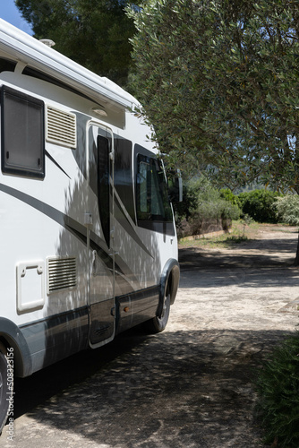 Mobile home parked in the holidays destination caravan camping