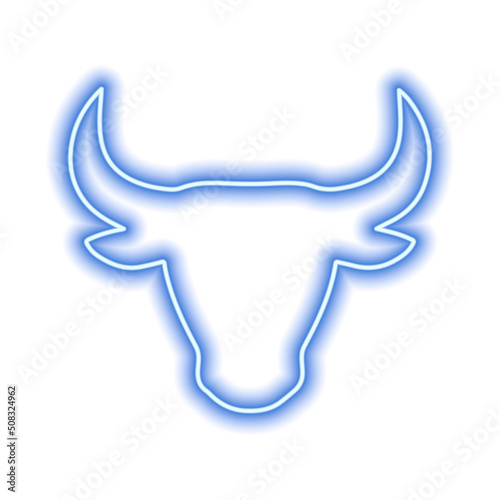 The silhouette of the bull's head is blue neon line on a white background