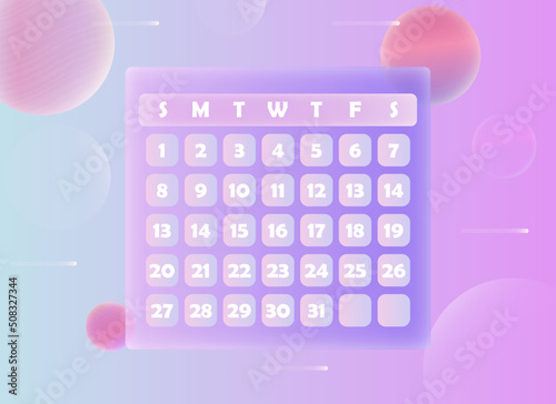 calendar glass morphism trendy style icon. calendar color vector icons with blur, transparent glass and purple gradient. for web and ui design, mobile apps and promo business polygraphy