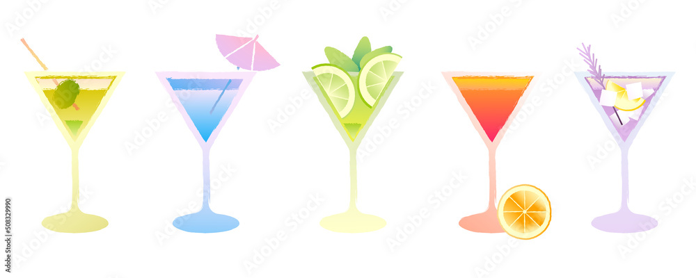Obraz premium Bright vector texture gradient martini set with texture