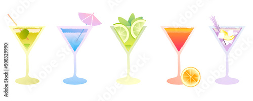 Bright vector texture gradient martini set with texture