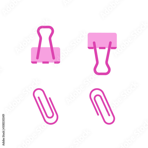 Pink paper clips and clothespins.