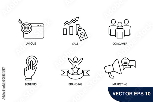 Unique Selling Proposition acronym icons set . Unique Selling Proposition acronym pack symbol vector elements for infographic web