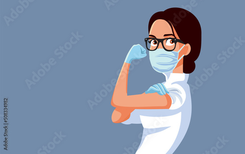 Strong Medical Worker Showing Her Power Vector Cartoon Illustration