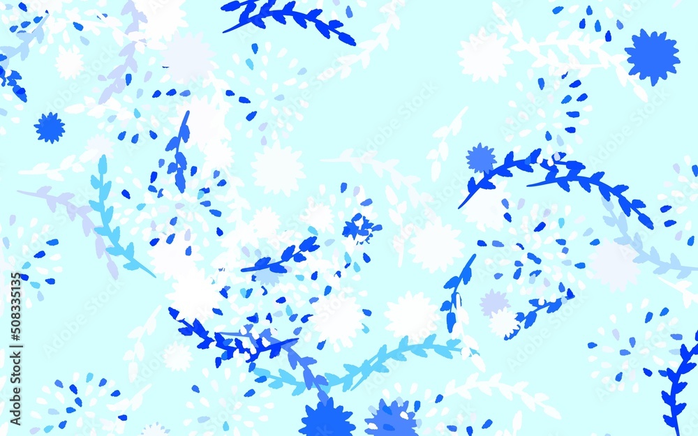 Light BLUE vector doodle background with flowers, roses.