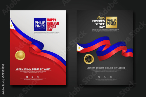 Valokuvatapetti Set poster design Philippines happy Independence Day background template