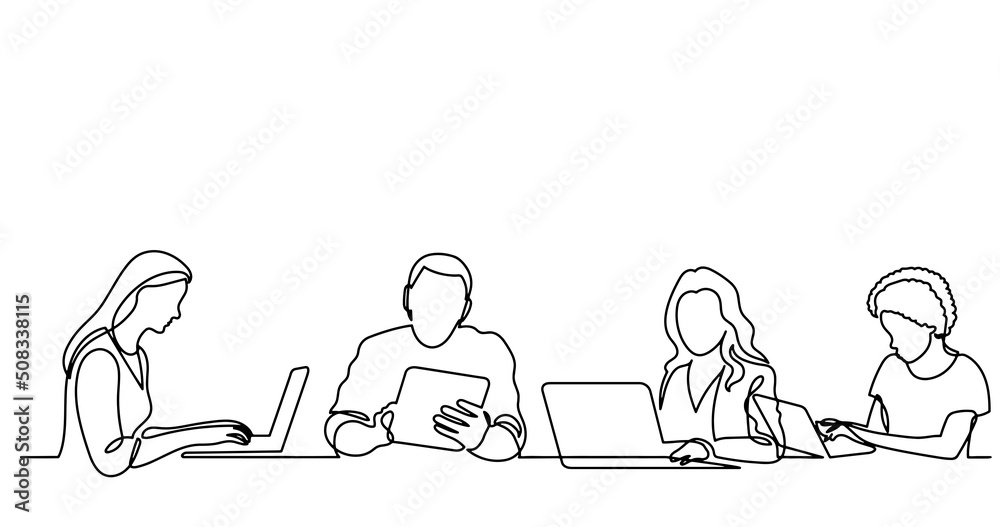 continuous line drawing of office workers at business meeting continuous line drawing of office workers at business meeting