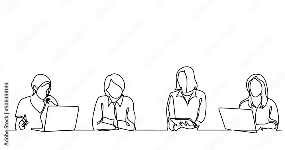 continuous line drawing of office workers at business meeting continuous line drawing of office workers at business meeting
