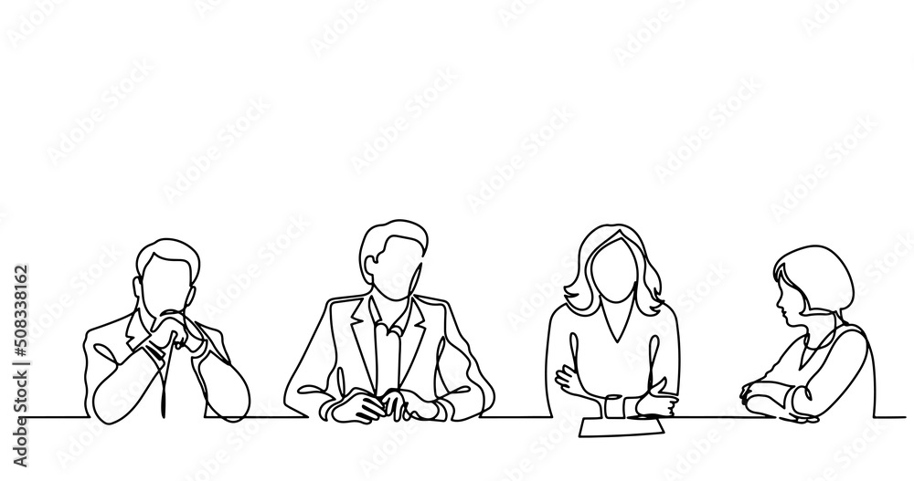 continuous line drawing of office workers at business meeting continuous line drawing of office workers at business meeting
