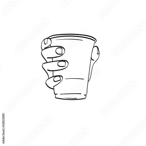 closeup hand holding glass illustration vector hand drawn isolated on white background line art.